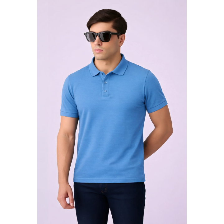 Export Quality Blue Pique Polo Shirt