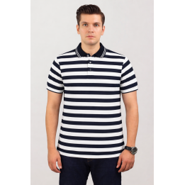 Men’s Navy Blue & White Striped Polo Shirt | Short Sleeve