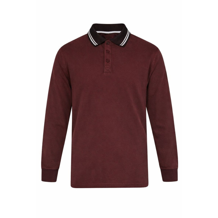 Burgundy Tipped Collar Long Sleeve Polo | Men’s Casual & Work Wear